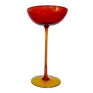 HUGE Amberina Glass Long Stem Vase Stretch Chalice 13.5” UV Reactive Glow MCM